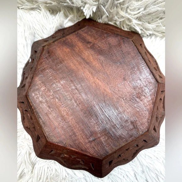 BOHO Indian carved inlay teak wood trey-Loving Coastal Living hand carved 1940. - Picture 6 of 7